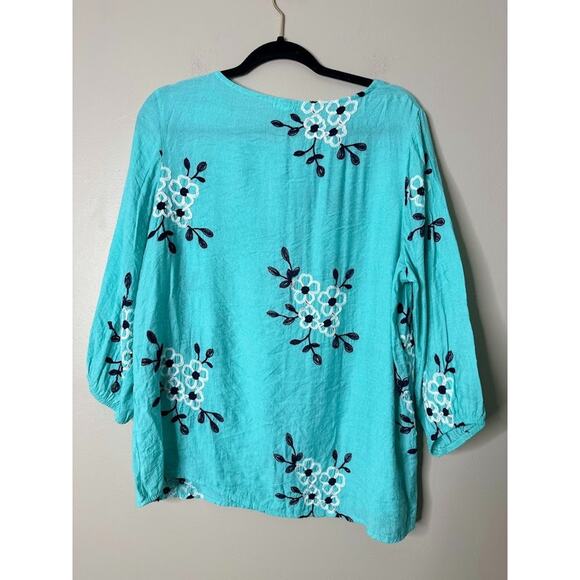Kindred Womens Floral Embroidered Shirt Top Size Petite Large Boho Blue Feminine - Picture 4 of 7
